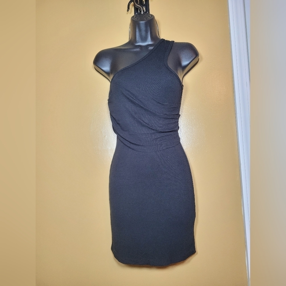 Revolve LNA Clothing Phifer Ribbed One Shoulder Black Mini Dress sz XS